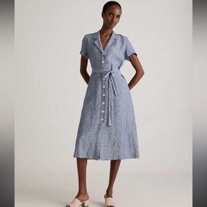 Quince 100% European Linen Button Front Midi Dress Chambray Stripe size M.NWT